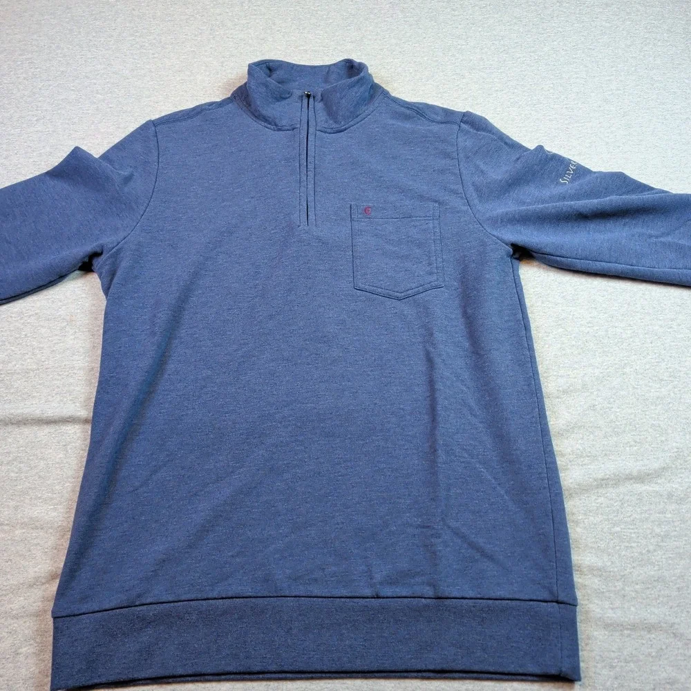 Criquet Mens M Quarter Zip Weekender Pullover Blue Heather Modal Silverock Logo